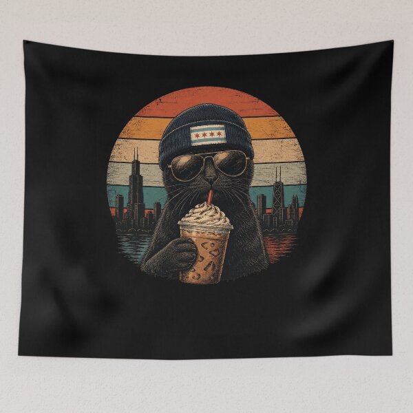 Item preview, Café helado Cool Chicago Cat con horizonte retro designed and sold by snowry.