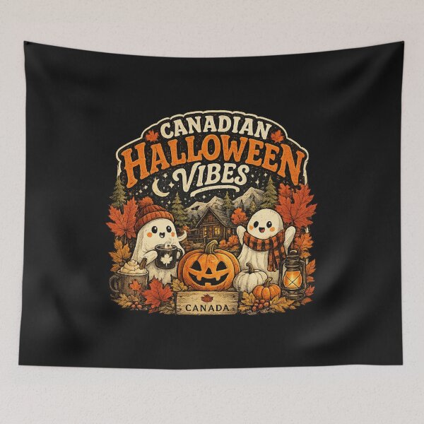 Item preview, Canadian Halloween Vibes Ghost Pumpkin Autumn Fall Cute Spooky Canada Maple Leaf Vintage Halloween T-Shirt Sticker designed and sold by mocci10.