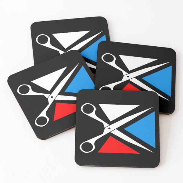 Item preview, A pair of scissors with pieces of fabric in three colors: white, blue, and red. designed and sold by yuretzius.