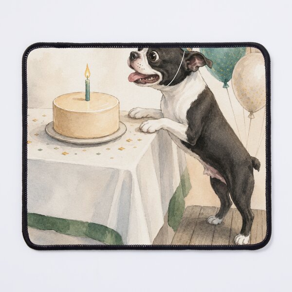 Item preview, Boston Terrier Puppy Happy Birthday Party Watercolor Art designed and sold by LavIsInTheAir.
