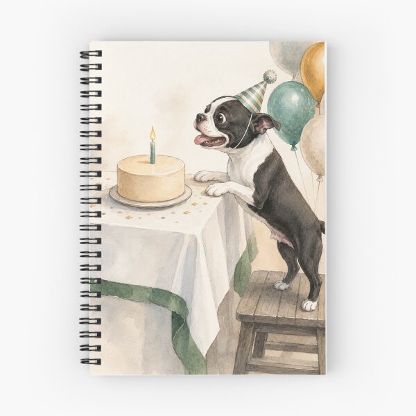Item preview, Boston Terrier Puppy Happy Birthday Party Watercolor Art designed and sold by LavIsInTheAir.