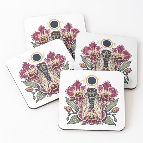 Item preview, Linocut Cicada Orchid Eclipse designed and sold by aihrgdesign.