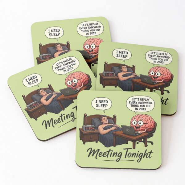Item preview, Meeting Tonight Overthinking Brain Meme Funny Insomnia Art designed and sold by Northern Glow Art.