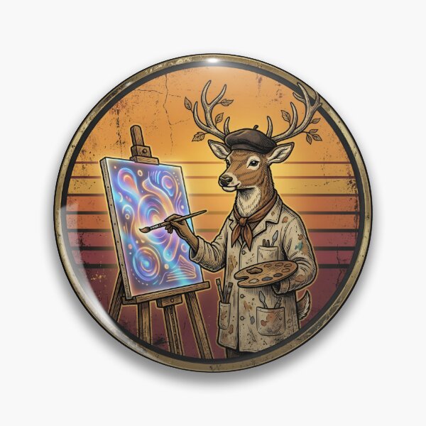 Item preview, Retro Holographic Painter Deer Vintage Badge designed and sold by DuckOddity.