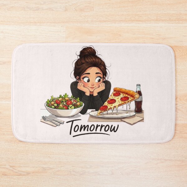 Item preview, Diet Tomorrow Funny Girl Choosing Pizza Over Salad Illustration designed and sold by Northern Glow Art.