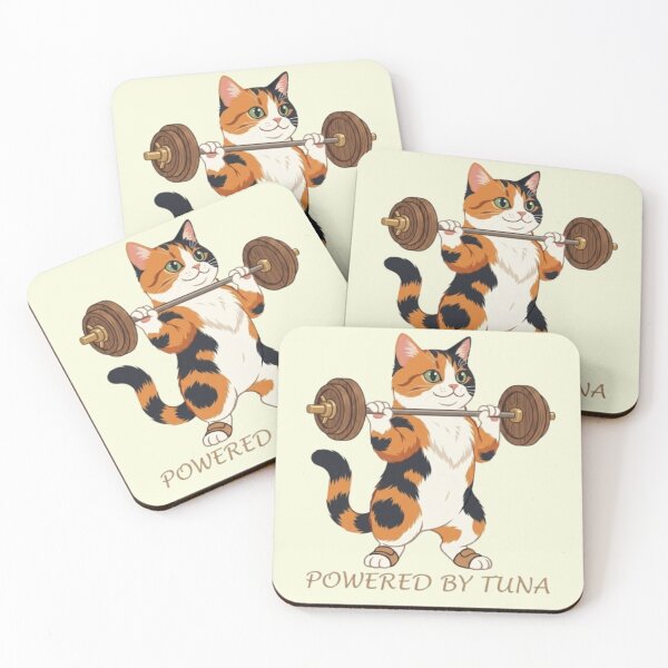 Item preview, Funny Calico Cat Lifting Gold Dumbbells Fitness Illustration designed and sold by Northern Glow Art.