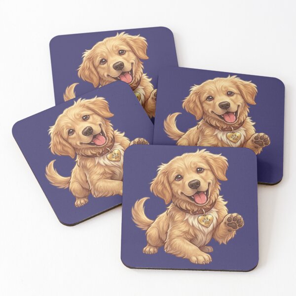 Item preview, Cute Golden Retriever Puppy Waving Paw Illustration designed and sold by Northern Glow Art.