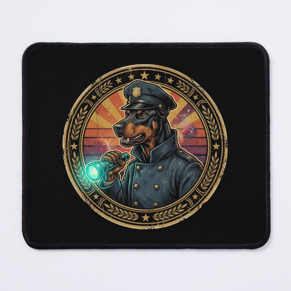 Item preview, Retro Sci-Fi Night Watchman Doberman Vintage Badge designed and sold by DuckOddity.