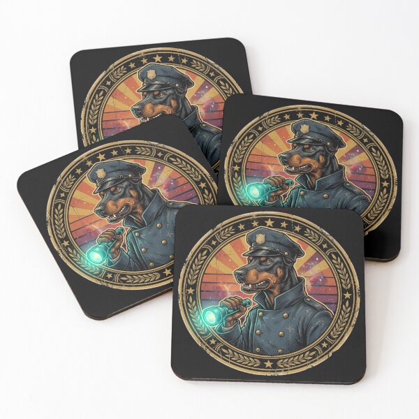 Item preview, Retro Sci-Fi Night Watchman Doberman Vintage Badge designed and sold by DuckOddity.