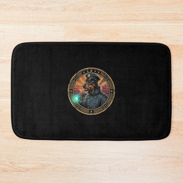 Item preview, Retro Sci-Fi Night Watchman Doberman Vintage Badge designed and sold by DuckOddity.