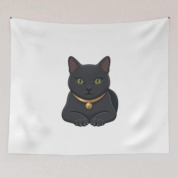 Item preview, Cute Black Cat with Green Eyes and Gold Collar Bell designed and sold by Northern Glow Art.