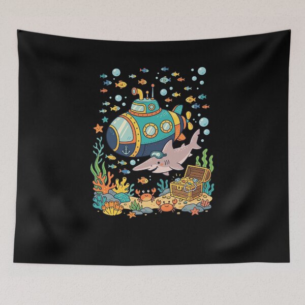 Item preview, Cute Submarine Shark Ocean Treasure Adventure designed and sold by snowry.
