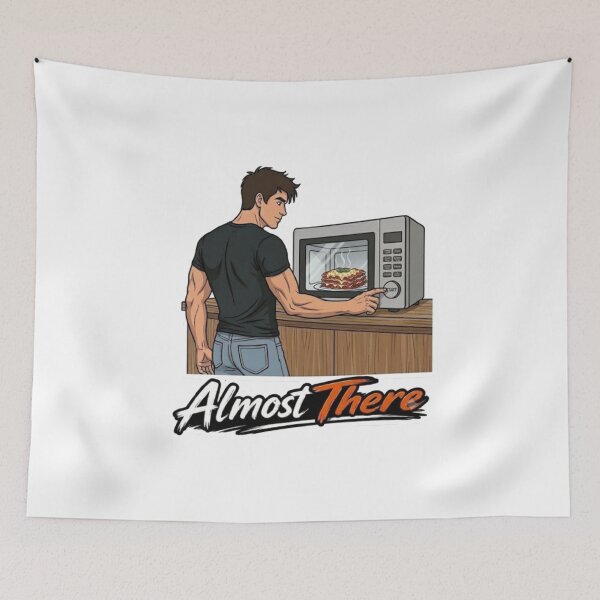 Item preview, Almost There Funny Man Microwaving Lasagna Illustration designed and sold by Northern Glow Art.