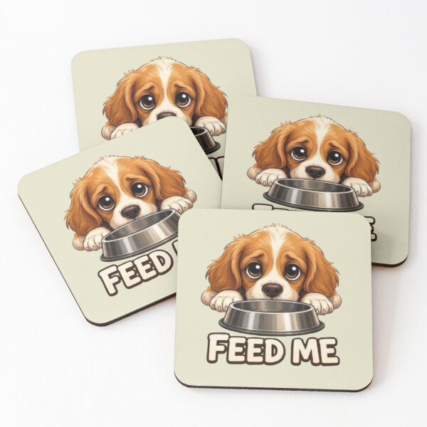 Item preview, Cute Cavalier King Charles Puppy Dog "Feed Me" Illustration designed and sold by Northern Glow Art.