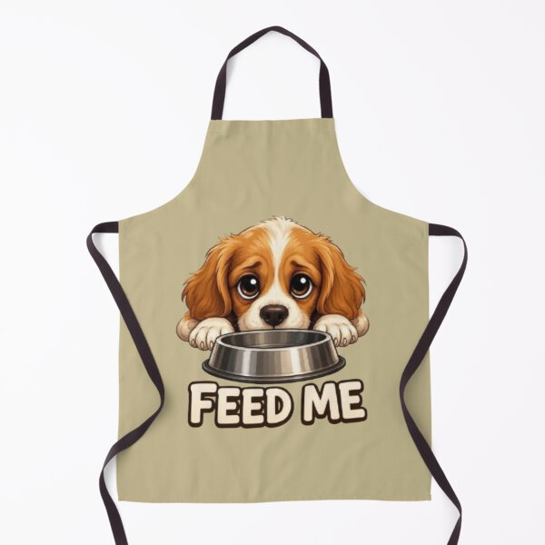 Item preview, Cute Cavalier King Charles Puppy Dog "Feed Me" Illustration designed and sold by Northern Glow Art.