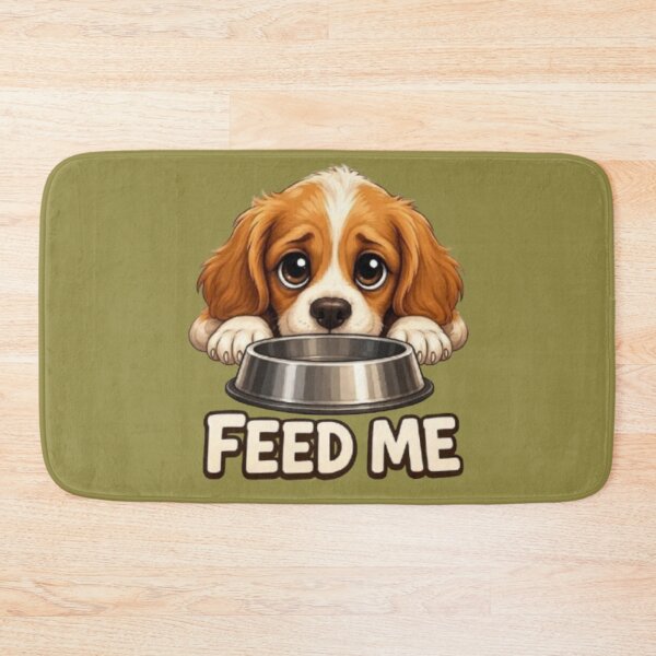 Item preview, Cute Cavalier King Charles Puppy Dog "Feed Me" Illustration designed and sold by Northern Glow Art.
