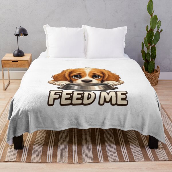 Item preview, Cute Cavalier King Charles Puppy Dog "Feed Me" Illustration designed and sold by Northern Glow Art.
