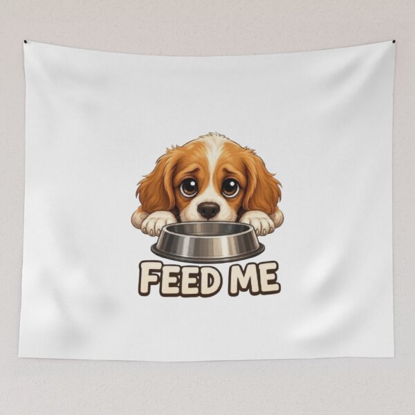 Item preview, Cute Cavalier King Charles Puppy Dog "Feed Me" Illustration designed and sold by Northern Glow Art.