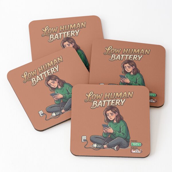 Item preview, Low Human Battery Tired Girl Phone Charging Illustration designed and sold by Northern Glow Art.