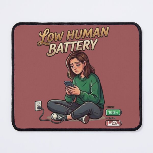 Item preview, Low Human Battery Tired Girl Phone Charging Illustration designed and sold by Northern Glow Art.