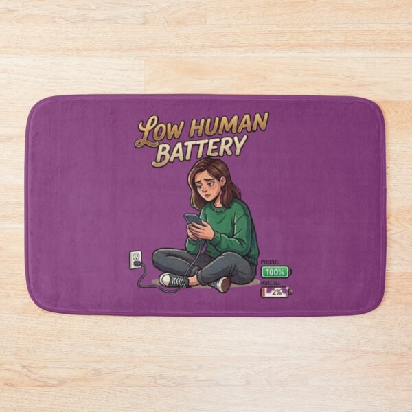 Item preview, Low Human Battery Tired Girl Phone Charging Illustration designed and sold by Northern Glow Art.