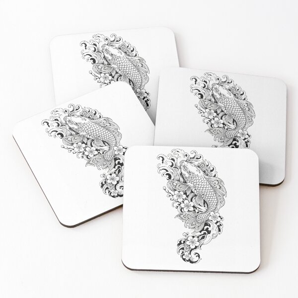 Item preview, Japanese Koi Fish Mandala Art | Black and White Floral Koi Illustration | Sacred Geometry Animal Mandala | Zen Wall Art Print designed and sold by suryabumblee.
