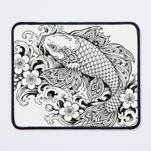 Item preview, Japanese Koi Fish Mandala Art | Black and White Floral Koi Illustration | Sacred Geometry Animal Mandala | Zen Wall Art Print designed and sold by suryabumblee.
