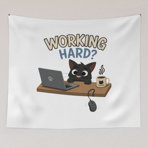 Item preview, Funny Black Cat Working Hard Laptop designed and sold by Joseego.