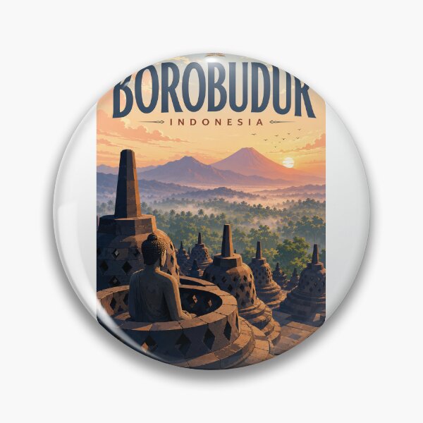 Aperçu de l'œuvre Temple de Borobudur Java central en Indonésie avec le lever du soleil sur le Mont Merapi créée et vendue par Aryabek.
