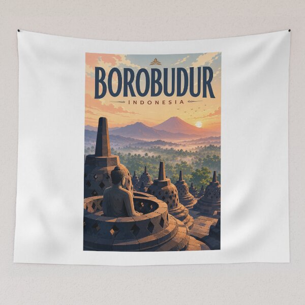 Item preview, Borobudur Temple Central Java Indonesia with Mount Merapi Sunrise designed and sold by Aryabek.