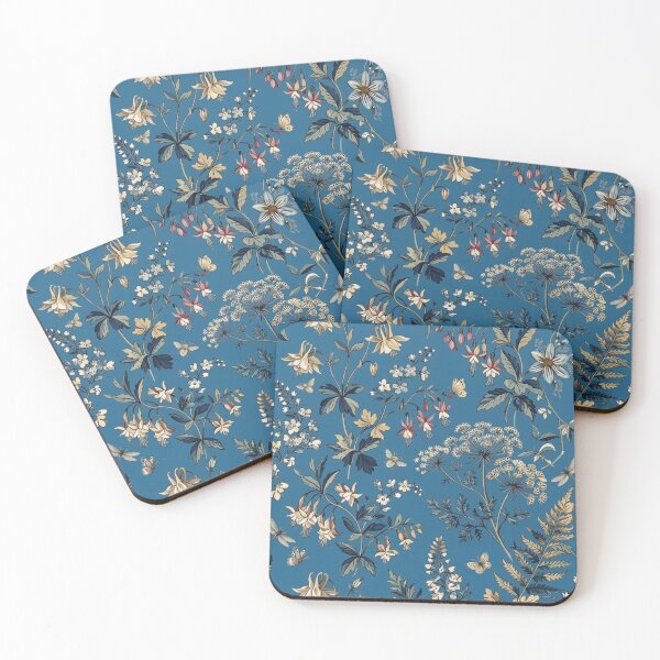Item preview, Cobalt Blue Botanical Wildflower Pattern – Vintage Herbarium Print designed and sold by FawnFeatherCo.