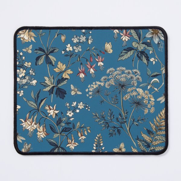 Item preview, Cobalt Blue Botanical Wildflower Pattern – Vintage Herbarium Print designed and sold by FawnFeatherCo.
