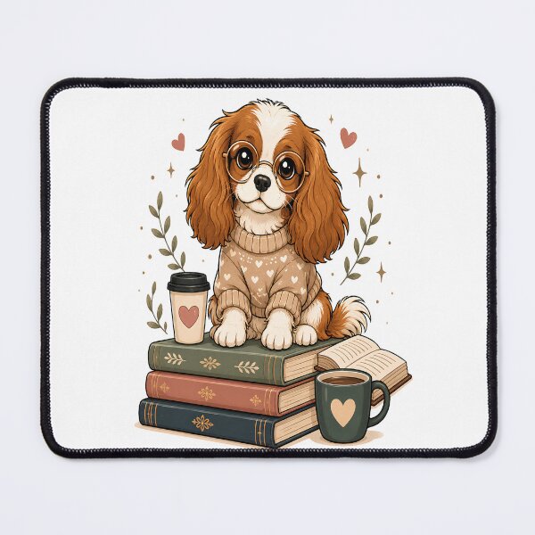 Item preview, Book Lover Cavalier King Charles Spaniel | Cute Reading Dog Cartoon | Cozy Coffee & Books Art designed and sold by Moh-nd-Eg.