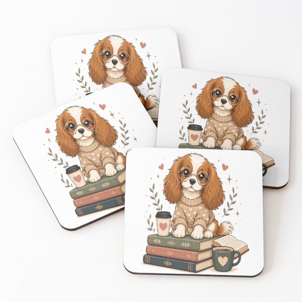 Item preview, Book Lover Cavalier King Charles Spaniel | Cute Reading Dog Cartoon | Cozy Coffee & Books Art designed and sold by Moh-nd-Eg.