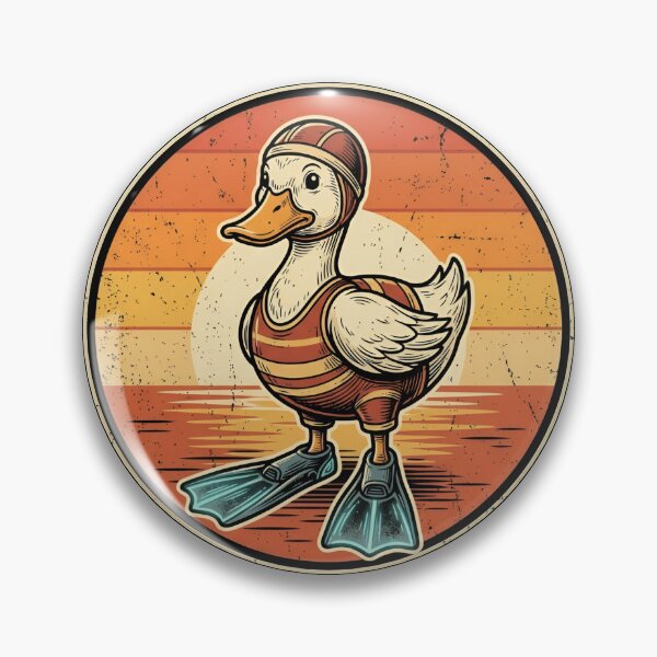 Item preview, Retro Cybernetic Swimmer Duck Vintage Badge designed and sold by DuckOddity.