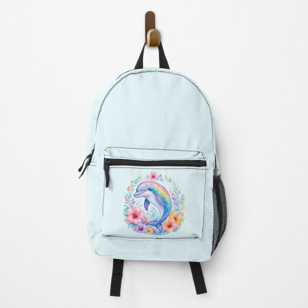 Item preview, Rainbow Dolphin with Tropical Flowers Watercolor Art designed and sold by SweetLilith.