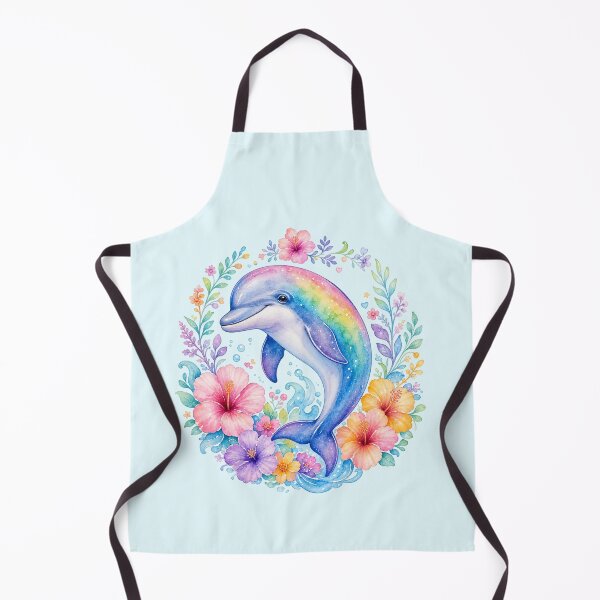 Item preview, Rainbow Dolphin with Tropical Flowers Watercolor Art designed and sold by SweetLilith.