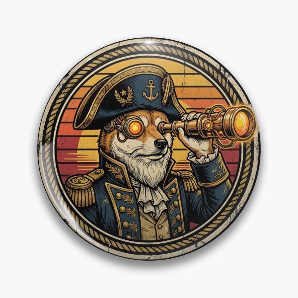 Item preview, Retro Naval Captain Shiba Inu Vintage Badge designed and sold by DuckOddity.