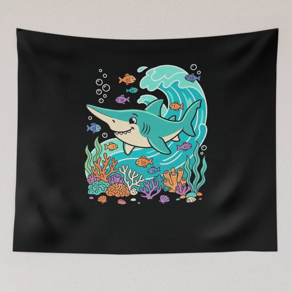 Item preview, Happy Cartoon Shark Ocean Fish Coral Scene designed and sold by snowry.