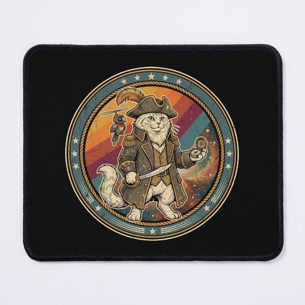 Item preview, Retro Space Pirate Cat Drone Parrot Vintage Badge designed and sold by DuckOddity.