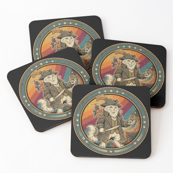 Item preview, Retro Space Pirate Cat Drone Parrot Vintage Badge designed and sold by DuckOddity.