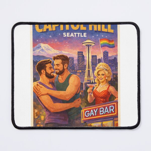 Item preview, Capitol Hill Seattle Space Needle Mount Rainier LGBTQ Nightlife Landmark designed and sold by StampMyPassport.