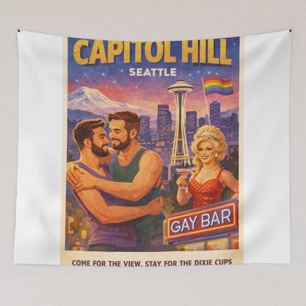 Item preview, Capitol Hill Seattle Space Needle Mount Rainier LGBTQ Nightlife Landmark designed and sold by StampMyPassport.
