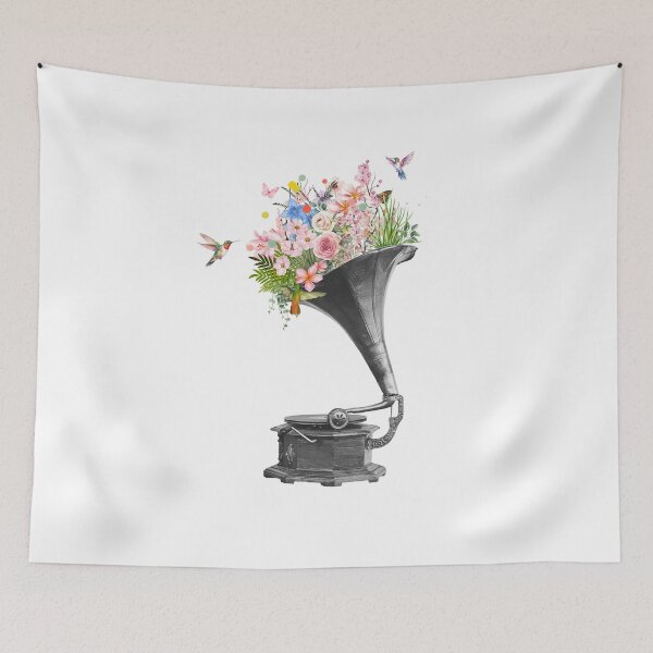 Item preview, Vintage Gramophone with Flowers – Surreal Music Collage designed and sold by Avohai!.