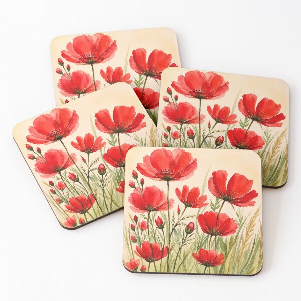 Item preview, Watercolor garden of red flowers with a colored background designed and sold by SuperMama1973.