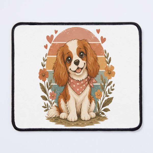 Item preview, Cute Cavalier King Charles Spaniel Vintage Cartoon | Floral Puppy Art | Dog Lover Gift designed and sold by Moh-nd-Eg.