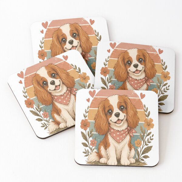 Item preview, Cute Cavalier King Charles Spaniel Vintage Cartoon | Floral Puppy Art | Dog Lover Gift designed and sold by Moh-nd-Eg.