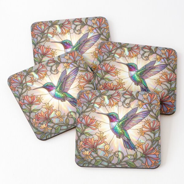 Item preview, Stained Glass Style Hummingbird with Trumpet Vines designed and sold by Tridentulus.