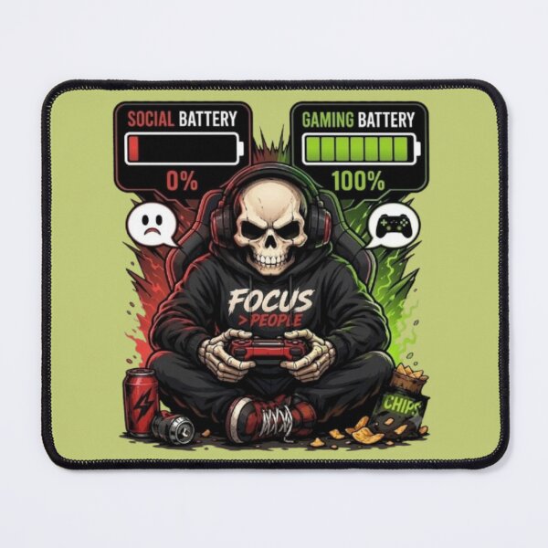 Item preview, Social Battery 0 Gaming Battery 100 Gamer Skull Meme designed and sold by Northern Glow Art.