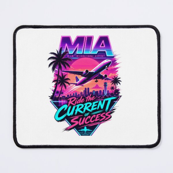 Item preview, MIA Synthwave Neon – Ride the Current of Success – Miami Airport Retro Art designed and sold by bobscraze.